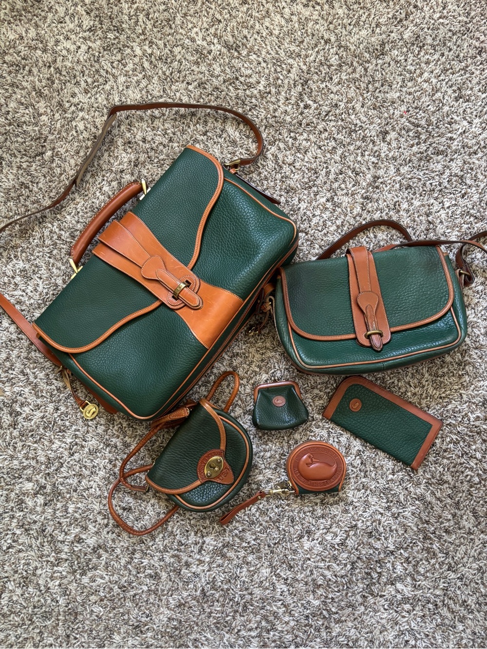 Dooney & Bourke Forest Green and Tan Leather Crossbody Collection
